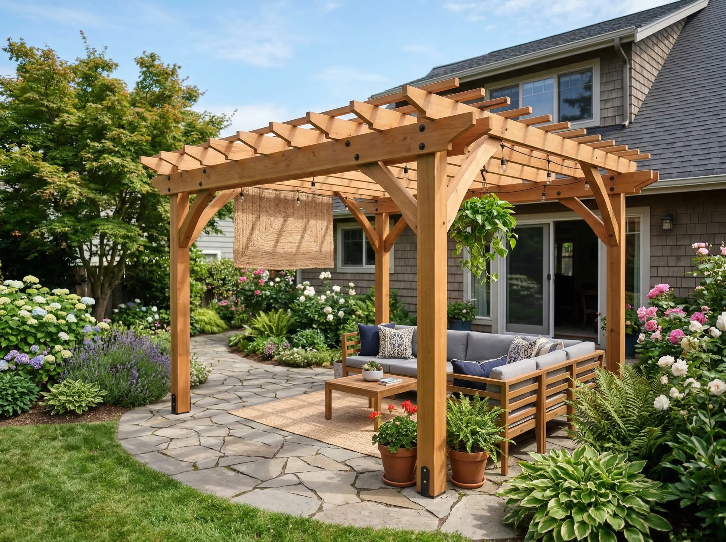 Elegant pergola over a patio in Charleston SC