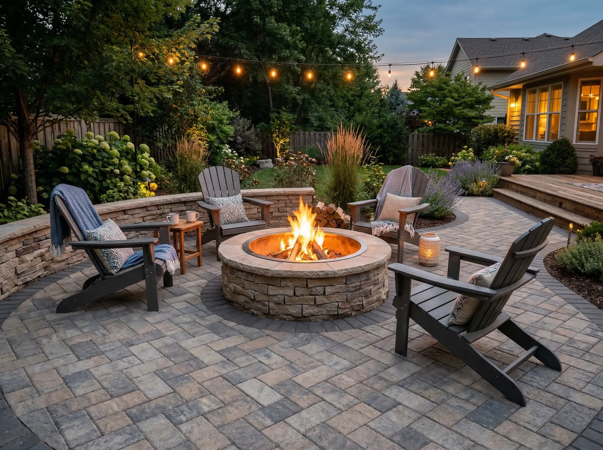 Stone outdoor fireplace on a patio in Charleston SC
