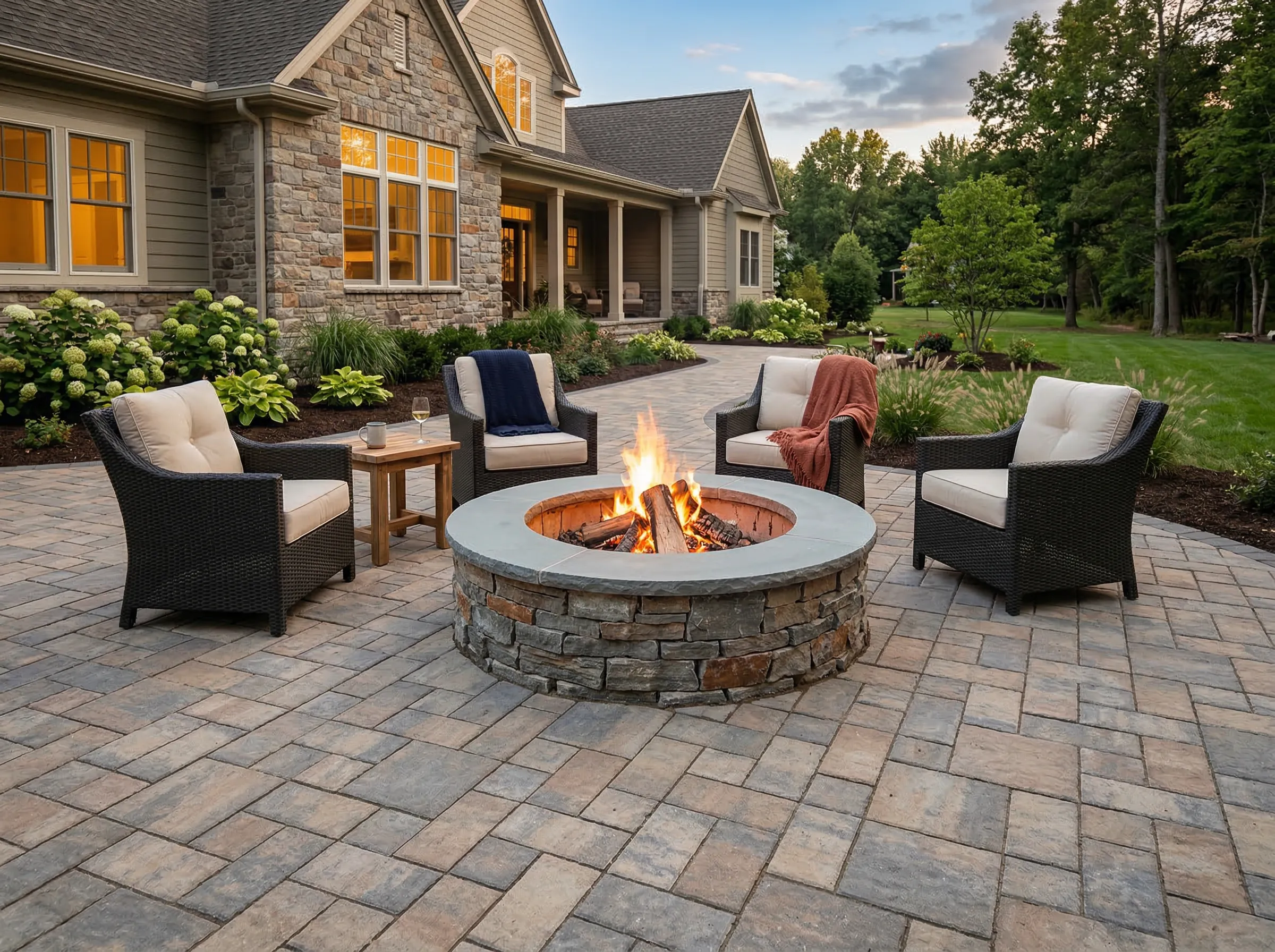 Lowcountry garden outdoor fireplace built in Charleston SC by American Custom Exteriors